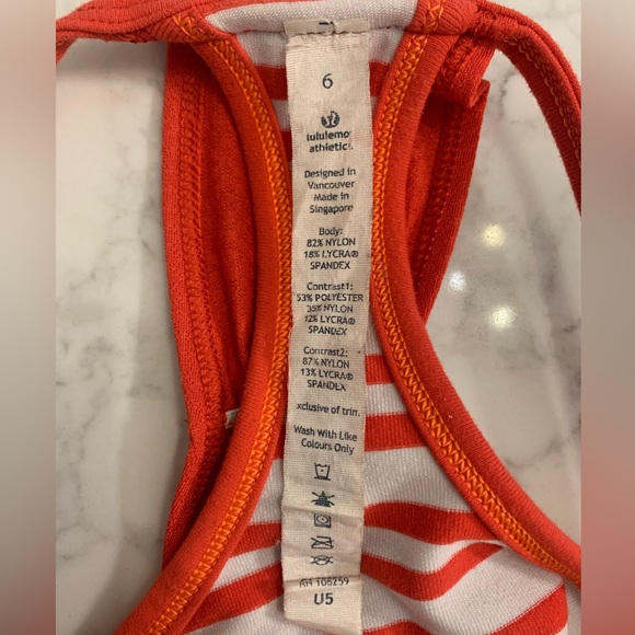 Lululemon, orange, women’s size 6 racer back tank with built in bra - Picture 4 of 6